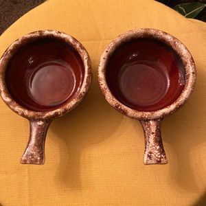Vintage Hull USA Brown Drip Soup/Chili Bowls, Crock with Handle